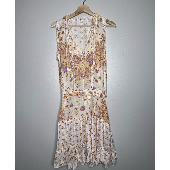 Poupette St. Barth Clara V Mini Dress White/Orange Rivera Medium Synch Waist - Picture 2 of 10